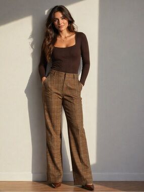 Elliott Lauren Plaid Brown Dress Pants
